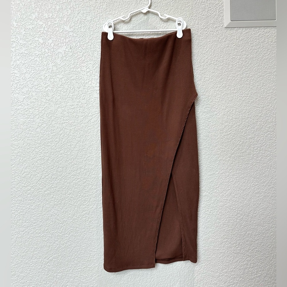 Stillwater Brown Midi Skirt with Slit